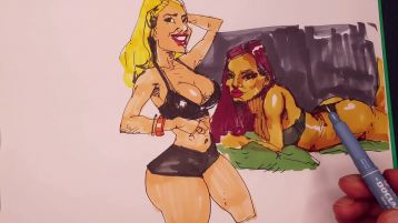 Artista Porno Dibuja Chicas Sexys Con Grandes Tetas, Bocetos Rápidos Con Rotuladores